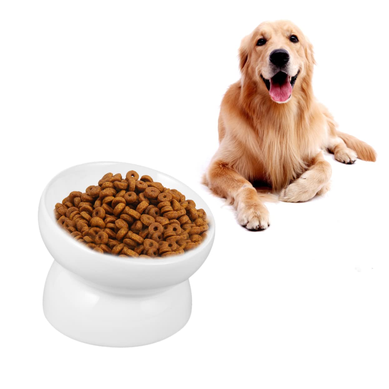 Abaodam High Feet Ceramic Pet Bowl Slanted Mouth Feeder for Dogs and Cats and Durable S for Comfortable Eating White