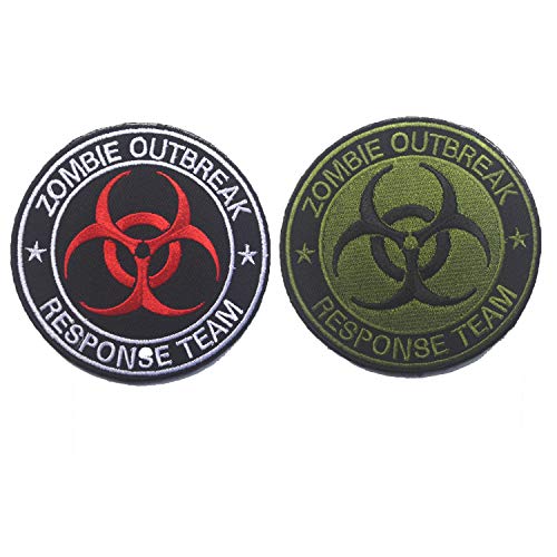 LanXin 2 Stücke Zombie Outbreak Response Team Stickerei Patch militärische Moral Patch Taktische Emblem Abzeichen Applikationen Gestickte Aufnäher - Haken und Schleife Verschlüsse Patches Sichern
