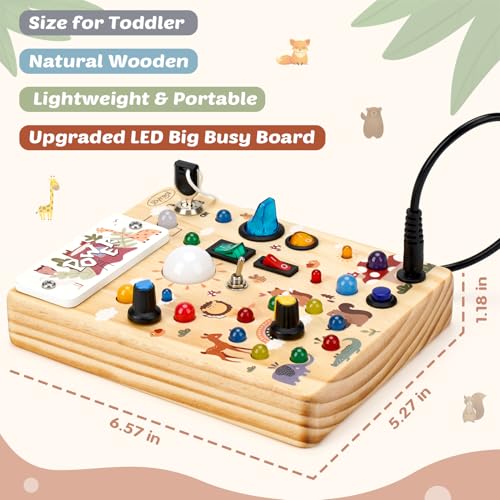 Image of Joyreal Wooden Busy Board for Toddlers - Montessori Toys for 1 2 3 Year Old | Wooden Sensory Board, Sensory Learning Activity, Toddlers Activity Travel Toys for Boy & Girl Birthday Gift (Forest Theme)