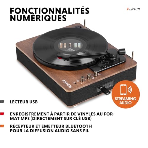 Fenton RP162 Platine Vinyle Bluetooth avec Haut-Parleurs Intégrés - Bois, Lecture 33, 45 et 78 Tours, Émetteur Bluetooth, Une Platine Idéale pour Décorer et Écouter Vos Vinyles – vue 5
