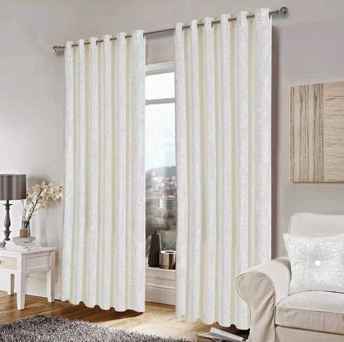 Image of High Sofa Quality Velvet Solid Grommet Room Darkening Eyelet Door Curtains for Living Room, White 7 Feet, Set of 2 Pieces