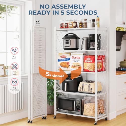 Image of Upgraded 18% Thickened Portable 5-Tier Foldable Storage Shelves with Wheels