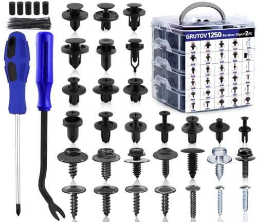 Car Push Pins Automotive Clips 1252PCS Plastic Rivets Shield Retainer Clips Assortment Xmas Tree Fasteners Kit Most Common Sizes Auto Body Push Pin with Removers for Ford Honda Chrysler GM