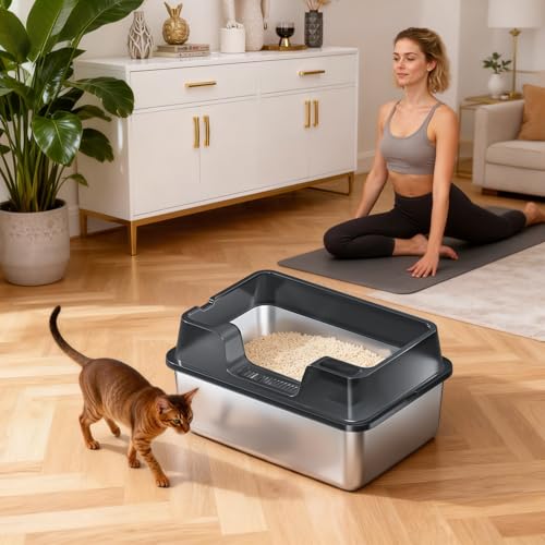 Arenero para gatos de acero inoxidable grande con tapa miniatura 2