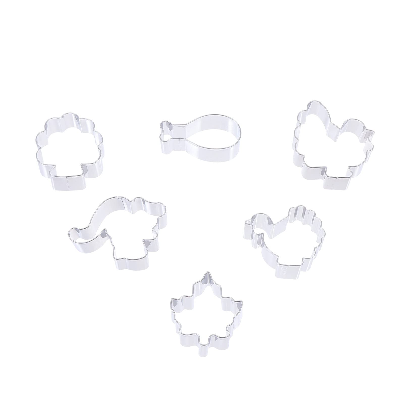 UPKOCH 6Pcs Thanksgiving Biscuit Mold Cutter Thanksgiving Cookie Cutter Set Turkey Maple Leaf Squirrel Biscuit Fondant Cutters for Making Biscuits Muffins Cakes ( Silver )