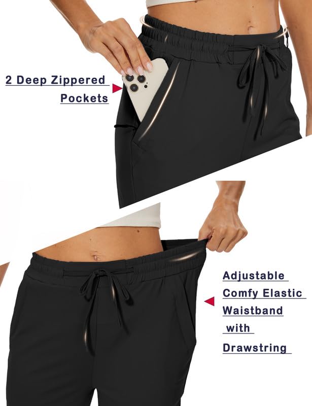 Women Casual Capris 21" with Deep Zipper Pockets Drawstring Comfy Tapered Sweatpants for Golf Athletic Travel Work4