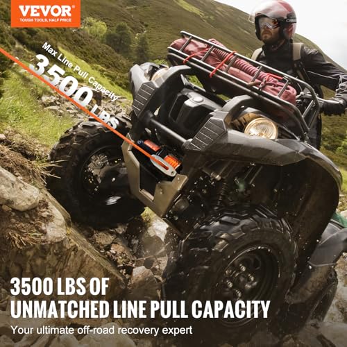 VEVOR ATV Winch, 3500 lb Electric Winch with Synthetic Rope, 12V DC ATV Winch 3/16 in x 39 ft Aluminum Fairlead Wired Remote Control, IP55 Waterproof for Towing Boat Off Road Recovery