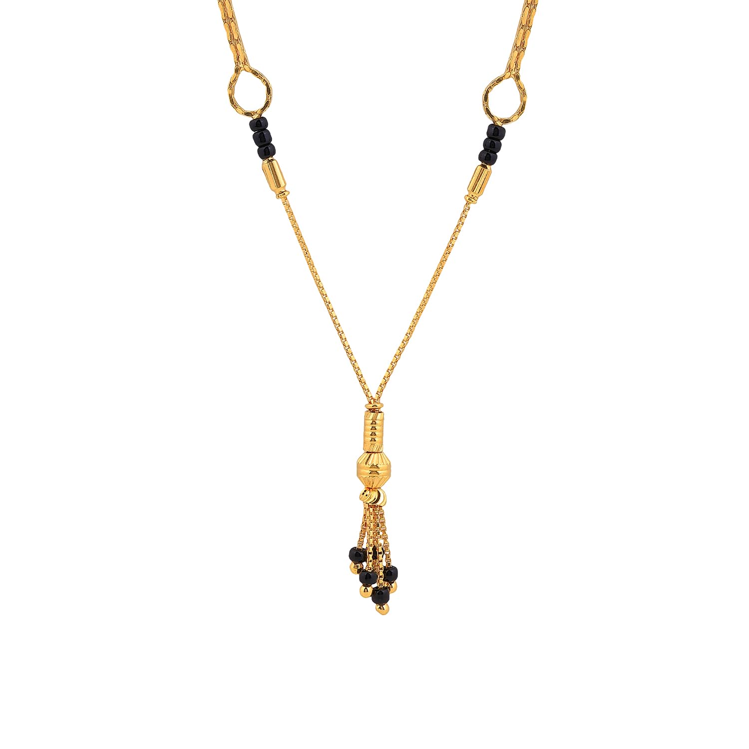 925 Sterling Silver 1 Gram Gold Plated Chain Traditional Mangalsutra Tanmaniya Necklace with Black Beads For Women | Hypoallergenic | Chandi Necklace | Gift For Wife-image-24