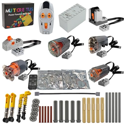 Mutcretus 44PCS Power Function Motor Set, New Lighting Groups by Remote Control&Battery Pack Motors Kit for Lego Technic Sets, Electric Functions Rack Gears for Kid&Adult, Black Furious Upgraded