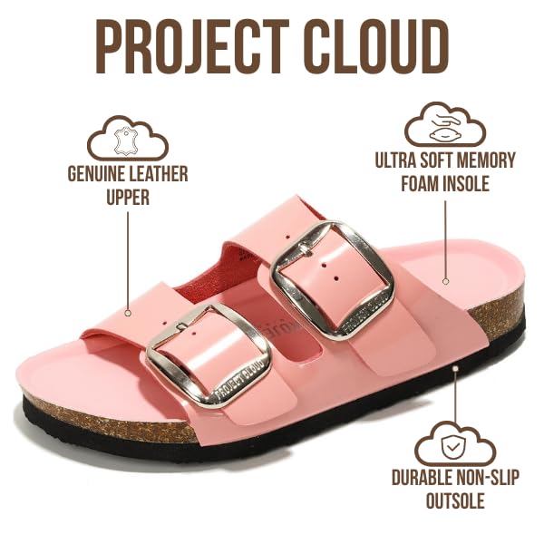Image of Project Cloud 100% Genuine Leather Footbed Sandals for Women 2026 Comfortable Beach Essentials Womens Sandals Memory Foam Vacation Essentials Slides for Women Footwear (Santorini)