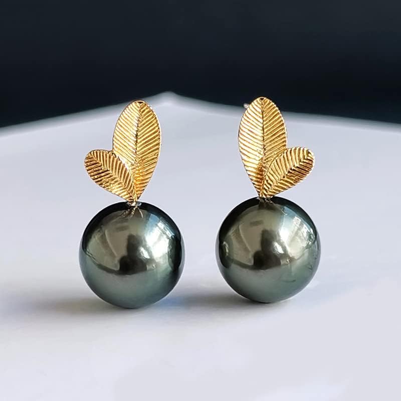Real Pearl Earrings for Women With Genuine 9-10mm AAAA Quality Grey Tahitian Cultured Pearls Earring | 925 Sterling Silver Plated 18K Gold Pearl Gifts for Women Her Grandma Wife