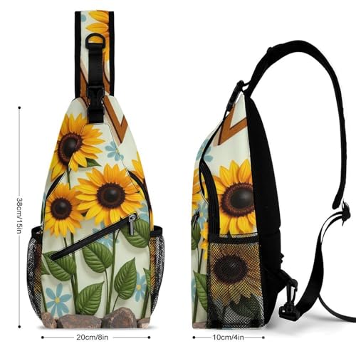 Men's Small Day Pack, Cross Body Sling Bag, Travel Hiking Fashion Chest Bag Retro Sunflower2