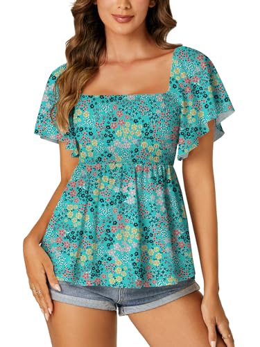 Image of LYANER Women's Square Neck Cute Peplum Top