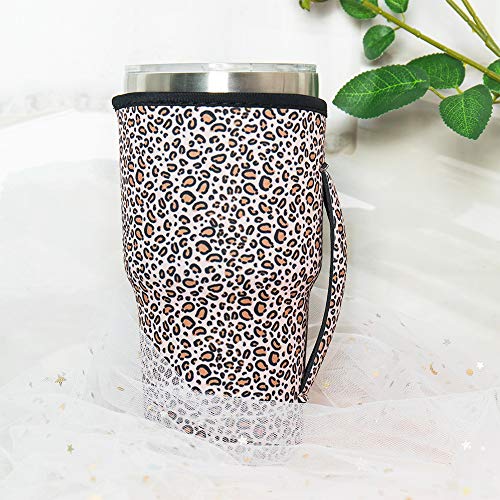 HaiMay 2 Pieces Reusable Iced Coffee Cup Sleeve Neoprene Insulated Sleeves Cup Cover Holder Ideal for 30oz-32oz Tumbler Cup,Trenta Starbucks,Large Dunkin Donuts, Leopard Style - Thumbnail 2