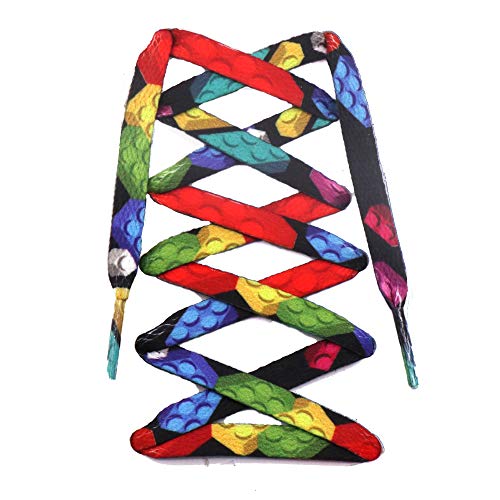 [Teeoff] Flat Printed Shoelaces Shoe Laces for Sneakers �t���b�g�v�����g�C�Ђ��A�X�j�[�J�[�p�V���[���[�X�A�f�U�C�i�[Fun Shoestring (120 CM, Building Block)