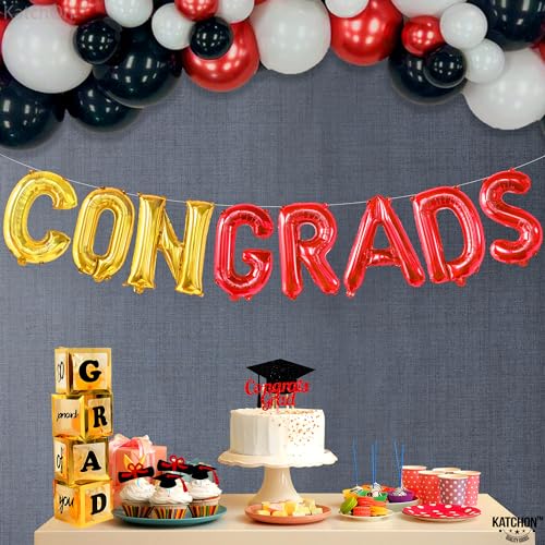 Image of KatchOn, Red and Gold Congrats Balloon - 16 Inch | Congrats Grad Balloons Foil for 2026 Graduation Party Decorations | Red and Gold Graduation Decorations | Graduation decorations 2026