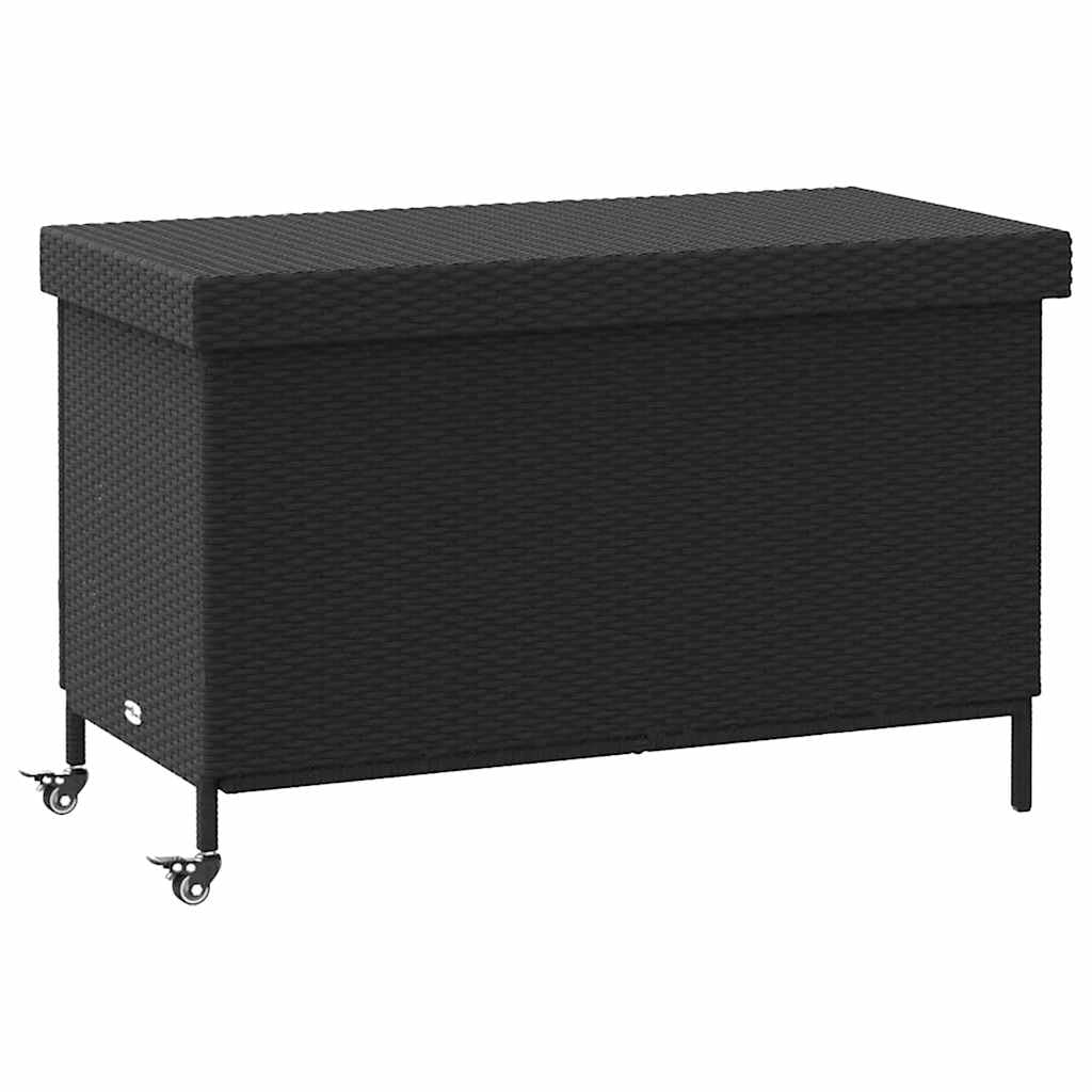 vidaXL Caja almacenaje jardín Ruedas ratán sintético Negro 110x55x73cm, Caja de Almacenamiento al Aire Libre, Almacenamiento de Cojines de jardín, Caja de Almacenamiento de Cojines