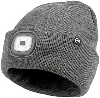 iN Thinsulate Warm Bright LED Beanie Cap Unisex Hat with Rechargeable Headlamp 4 LEDs 3 Metre Beam, Charges Via USB - Great for Cycling, Running, Camping Grey