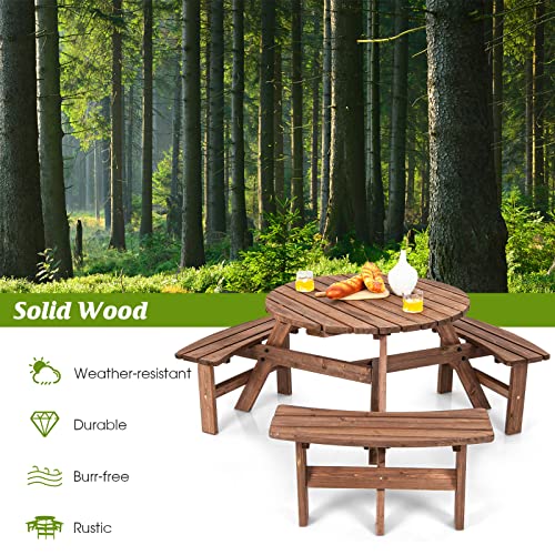 Giantex 6 Person Wooden Picnic Table Set With Wood Bench, With Umbrella Hold Design, Perfect For Outdoor Garden Yard Pub Beer Dining, Dark Brown #TOP7