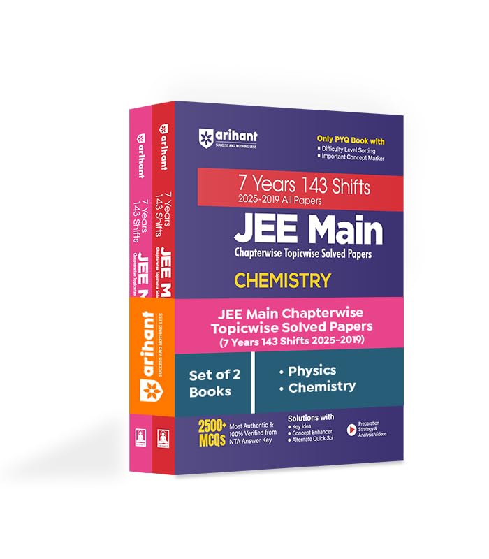 Arihant 7 Years JEE Main Physics, Chemistry Chapterwise & Topicwise Solved Papers | 143 Shifts (2025–2019) | 2500+ MCQs with NTA Answer Key | Includes Key Ideas, Concept Enhancer, Difficulty Level Sorting & Concept Markers | JEE Main Preparation Book