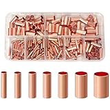 250 piezas de tubería de cobre, 7 valores Tubo de cobre recto Conectando diámetro 1.5/2/2.5/3/4/5/6 mm Terminal de engarzado de cable métrico de largo, conector del tubo de aire acondicionado del ref