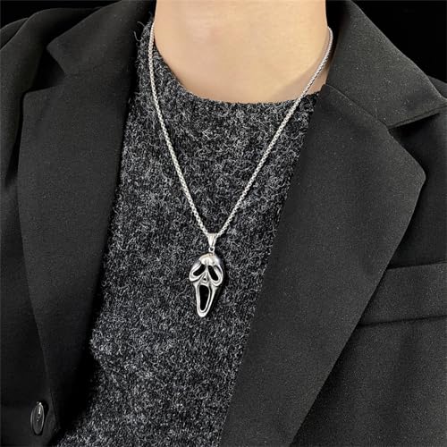 Dreuyet Ghost Face Mask Necklace for Men Women Stainless Steel Ghost Pendent Necklace Gothic Punk Mask Necklace Halloween Horror Ghost Horn Jewelry2