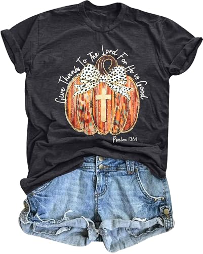 Fall Shirts for Women Christian Thanksgiving Shirt Jesus T Shirt Pumpkin Graphic Tee Tops