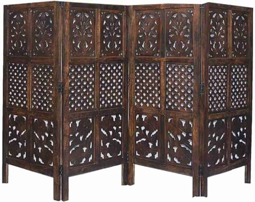 Image of Wooden Room Wall Partition /Divider /Separator for Home Decor /Living Room /Bedroom /Office /Kitchen, (4 Feet) (4 Feet 4 Panel Colour Brown)