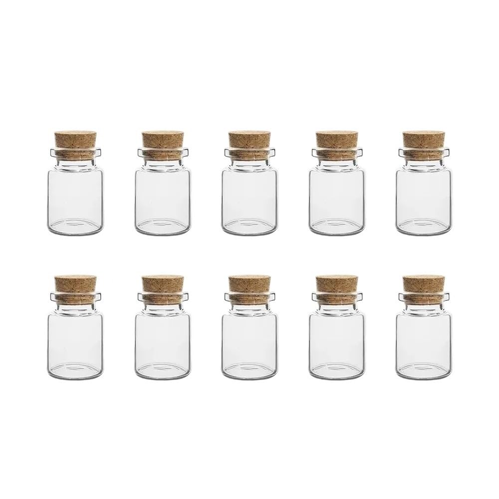 Loacea Decorative Glass Jar 10pcs Transparent Empty Message Wishing Bottles, Cork Stopper Glass for Wedding Party Decor(7ML*2.2 * 3.5CM)