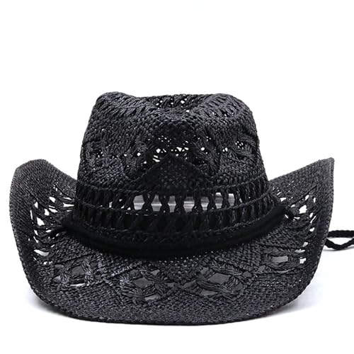 pvucpot Chapeau de Cowboy Western pour Femme et Homme - Été Shapeable Paille Creusé Soleil Casquette pour Voyage Plage Extérieur Pêche