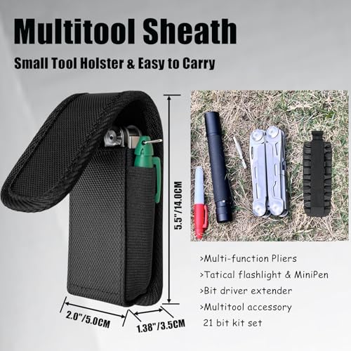 Multitool Sheath Nylon Belt Clip Holster-Magnetic Closure EDC Tactical Pouch Compatible with Leatherman Folding Tool, Pocket Knife Organizer, Multi-Purpose Waist Tool Holder for Camping Hiking