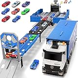 Carrier Truck Race Track Toddlers Toys, Foldable 3 Layer Track Playset, Toy Truck Transport Car Carrier & 8 Race Cars, Truck Car Kids Toys Xmas Gifts for Age 3 4 5 6+ Years Old Boys Girls