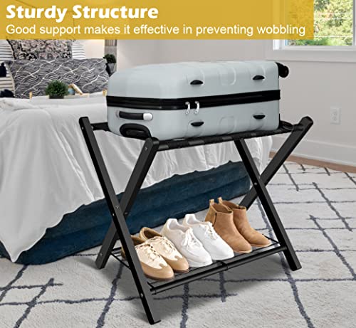 mocomax-1-Pack-Folding-Luggage-Rack-for-Guest-Room-Foldable-Suitcase-Stand-Holder-with-Metal-Storage-Shelf-for-Bedroom-Living-Room-Hotel-Essentials-Heavy-Duty-Steel-Frame-Black