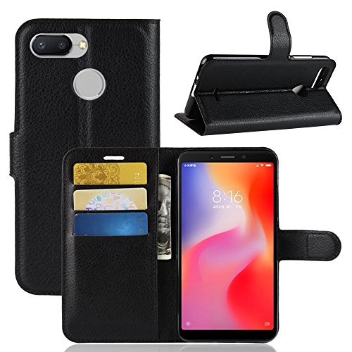 LAGUI Funda Adecuado para Xiaomi Redmi 6A, Carcasa Tipo Libro, Cubierta de Ranuras para Tarjetas, Caja de Soporte Horizontal y Solapa con Cierre magnético, Caso Que Protege Todo el teléfono. Negro