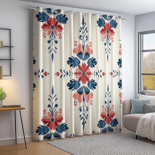 Color Blackout Thermal Insulated Curtains, Wave Simia Flowers Texture Printed - 30 x 65 Inch Eyelet Curtains, Soft Black Out 2 Panels for Window Living Room/Kitchen