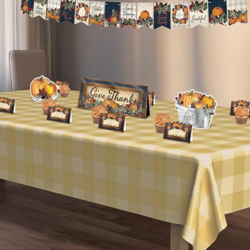 Image of Beistle Beige Cream Plaid Plastic Tablecover 54 x 108 Inch 2 Pack