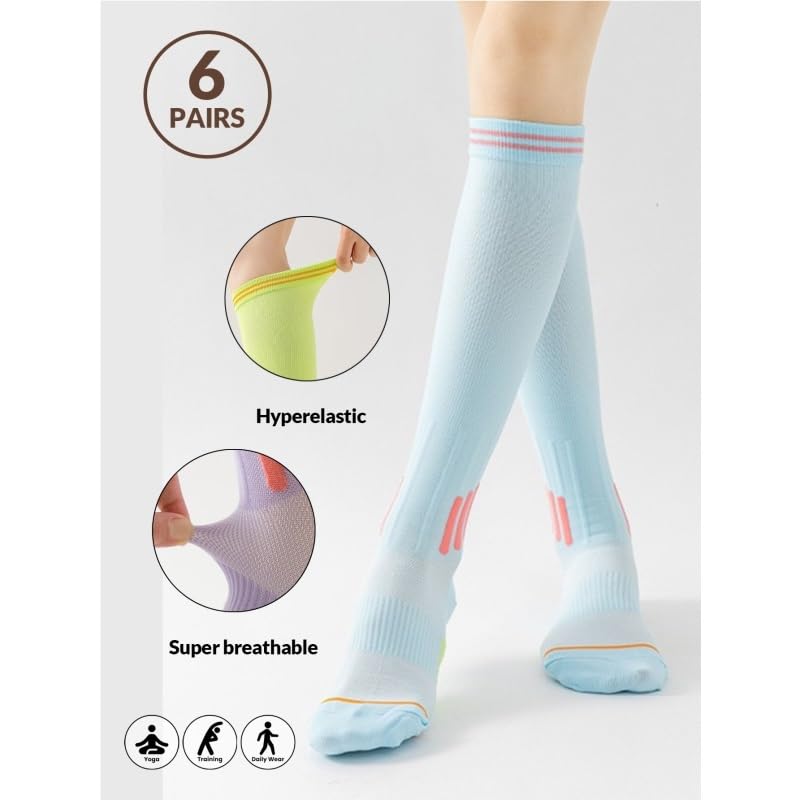 Calcetines Deportivos de compresión for Correr, Saltar, Yoga, Calcetines Deportivos Profesionales de Moda, Calcetines Deportivos de enfermería, Calcetines Deportivos de fútbol(6pairs)