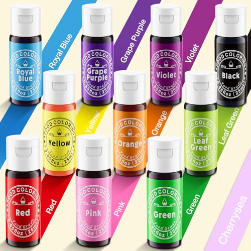 Image of Food Coloring Liquid 25mlx10 Colors for Baking,Cherrysea Food Grade Cake Food Coloring Set for Halloween, Fondant, Cookies, Icing, Easter Egg Dessert Decorating Making DIY Supplies Kit