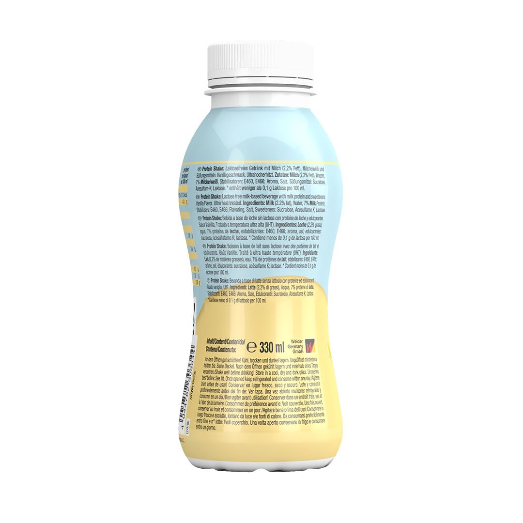WEIDER Protein Shake Ready to Drink 26 g Eiweiß, Fertiggetränk mit Whey und Casein, zuckerarm und laktosefrei, 6 x 330 ml Vanille