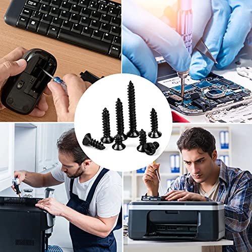 مجموعة براغي M2 ذاتية التثبيت من 800 قطعة، براغي صغيرة سوداء من الستيل الكربوني ذاتية الحفر، مجموعة متنوعة من البراغي برأس متقاطع للخشب والمعدن الناعم والبلاستيك 4/5/6/7/8/10/12/16 ملم