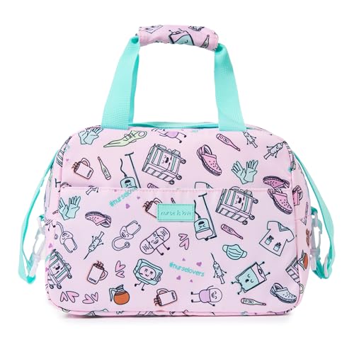 Nurse is Love Bolsa Termica Porta Alimentos con Patrones de Enfermera, Bolsa Comida Trabajo, Nevera Portatil, Loncheras de Trabajo con Divisiones ajusta con Tartera, Fiambreras para Enfermeras