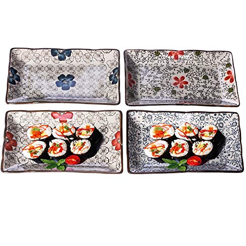 Japanese 8.5 Inch Sushi Plates, Cracker Tray, Porcelain Sushi Platters, Rectangular Plates, Set