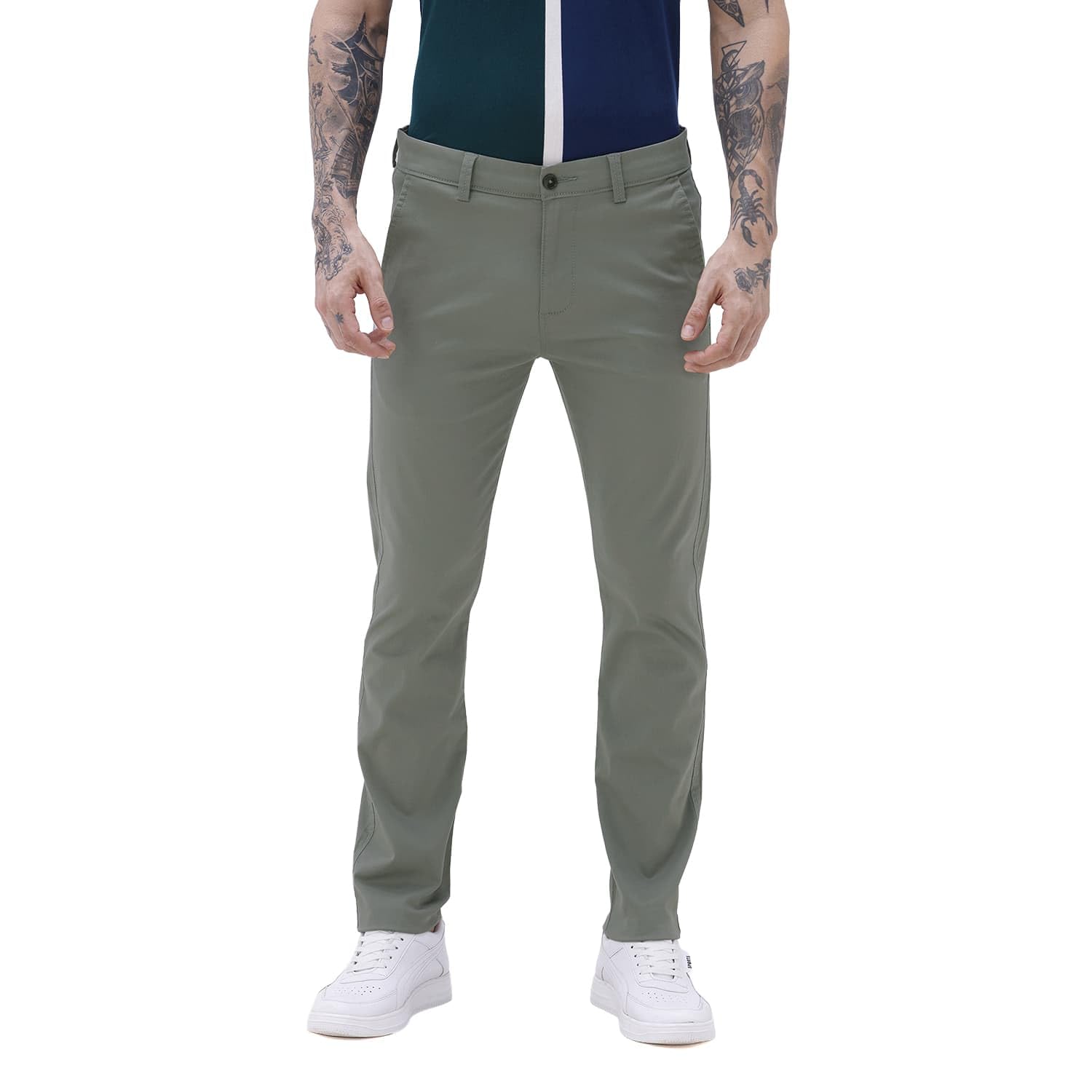 basics Cotton Stretch Men's Formal Trousers | Smart Casual Office Pants-picture-16