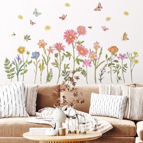 Runtoo Vinilos Decorativos de Pared Flores Boho miniatura 1