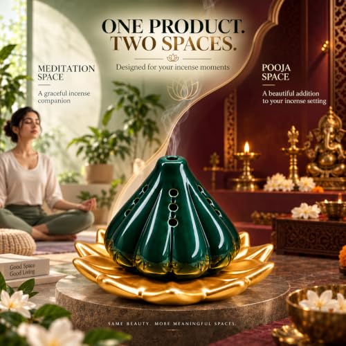 Image of SIGNAMIO Ceramic Sambrani Dhoop Doopam Dhupam Stand Holder -Gold Dark Green