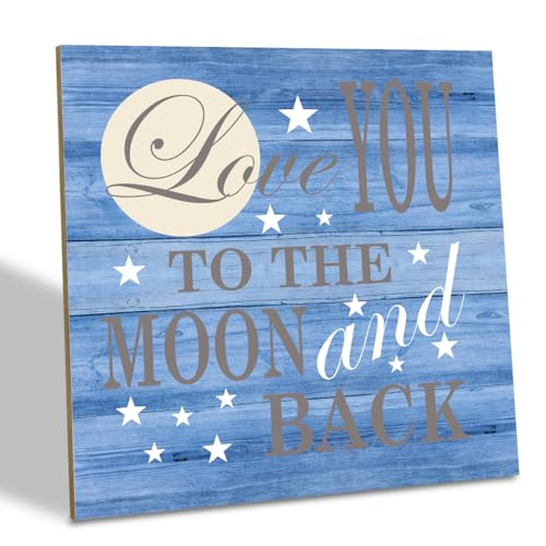 Image of Love Sign, Wood Plaque Table Art Sign 6.2 * 6.2inch, Blue Navy Decor Sign, Baby Boy Room Decor, Nursery Decor for Neutral, Warm Table Decoration for Home Farmhouse, Love You To the Moon and Back