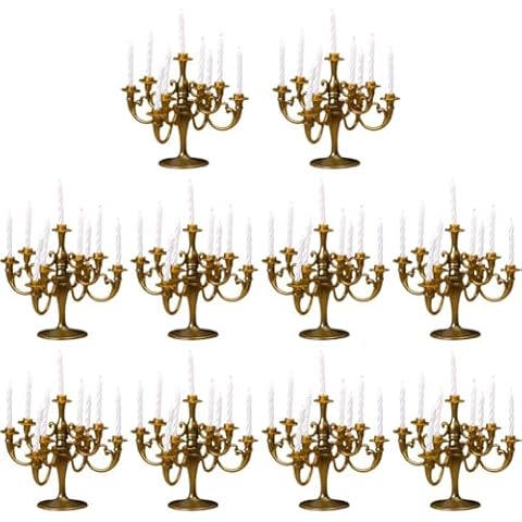Wiywef 10 Pcs Mini Candelabra Candlestick Holder Cake Topper with Candles Christmas Weddings Home Party Decor Cover