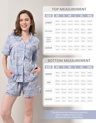 Image of NAP BOUND 100% Cotton Pajamas for Women Sets 2 Pieces Pjs Button short sleeves with Pockets Soft Sleepwear Loungewear XS-XXL