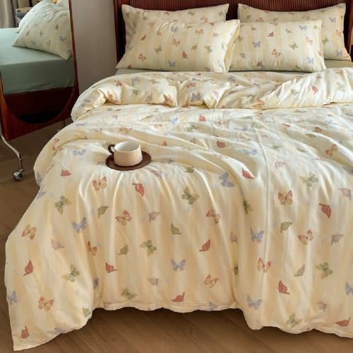 Lanqinglv Bettwäsche 135x200 cm Mädchen Gelb Bunt Schmetterling Bettwäsche aus Microfaser,ÖKO-TEX Bettwäsche Set - Bettbezug mit Reißverschluss...