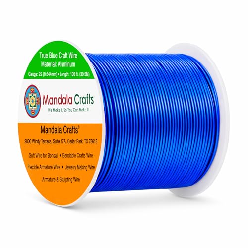 Image of Mandala Crafts 22 Gauge True Blue Anodized Aluminum Craft Wire, 100 FT | Colored, Flexible, Bendable, for Bonsai, Armature, Sculpting, Wire Wrapping, Jewelry Making, Weather & Tarnish Resistant